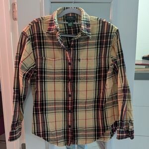 Ralph Lauren Cream Black Red Plaid Button-Down Shirt